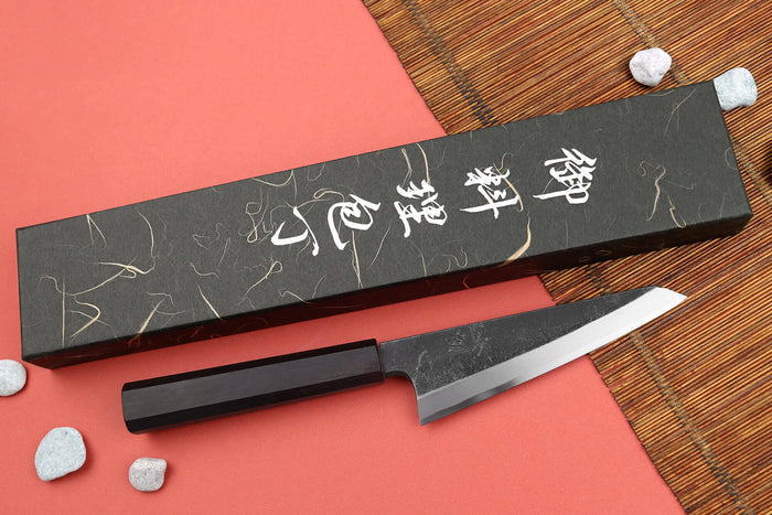 Couteau honesuki 15cm japonais artisanal Hatsukokoro Shirasagi manche en ébène