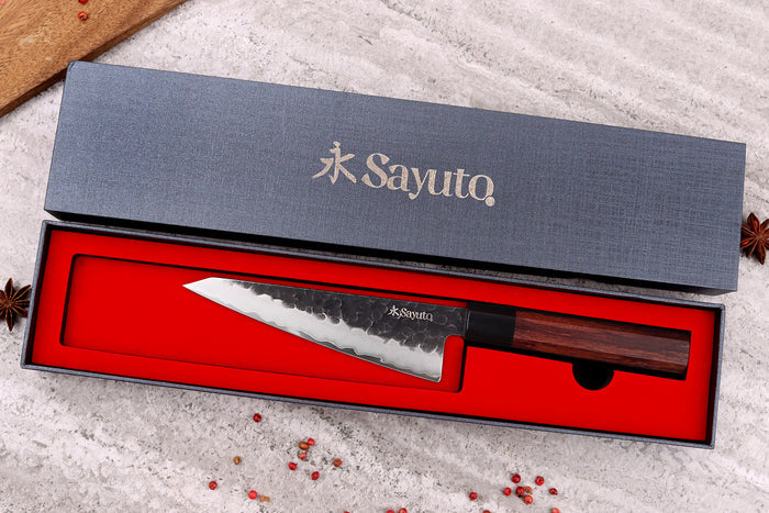 Couteau honesuki Sayuto Séquoia San Mai martelé 15cm