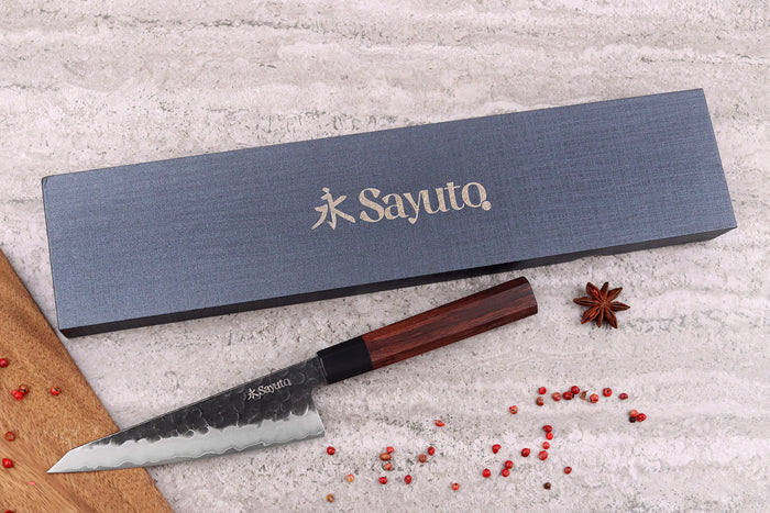 Couteau honesuki Sayuto Séquoia San Mai martelé 15cm