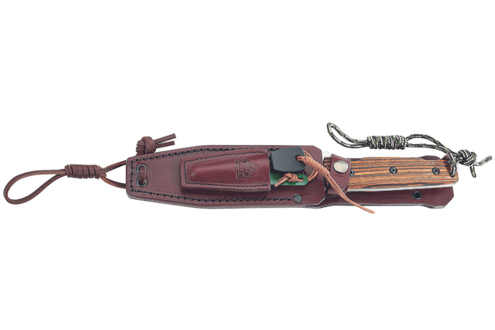 Couteau Puma IP Chispero 335615 lame 15cm manche bois de bocote + étui en cuir + allume-feu