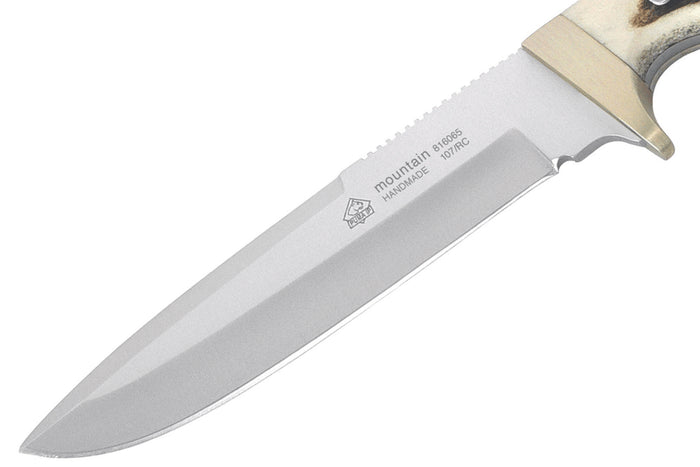 Couteau Puma IP Mountain 320114 lame 14,5cm manche bois de cerf + étui en cuir