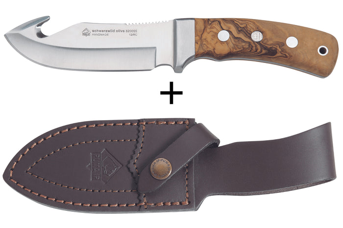 Couteau Puma IP Schwarzwild Olive 328212 lame guthook 12cm manche olivier + étui en cuir