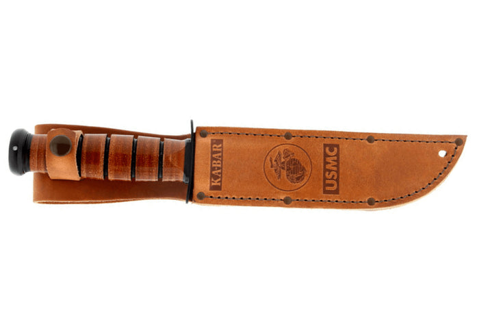 Couteau KA-BAR USMC 11216 lame semi-dentée 17cm manche cuir + étui en cuir