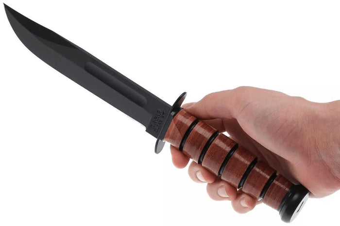 Couteau KA-BAR USMC Fighter 1217 lame carbone 17,8cm manche cuir + étui en cuir