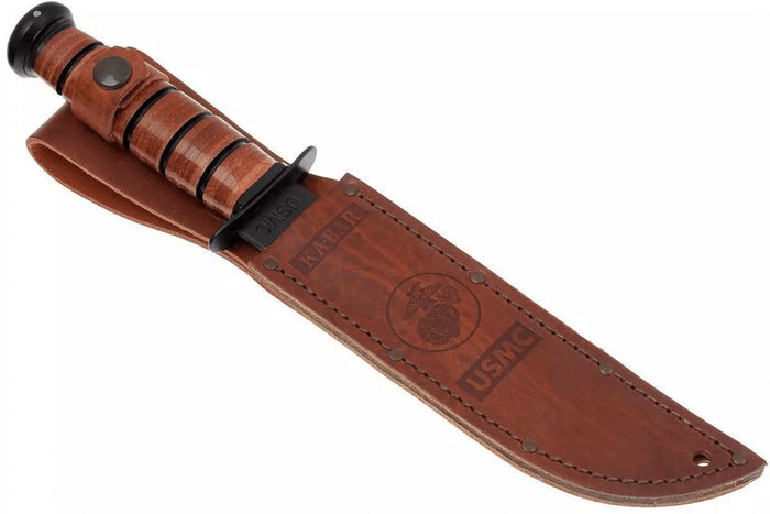 Couteau KA-BAR USMC Fighter 1217 lame carbone 17,8cm manche cuir + étui en cuir