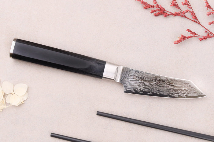 Couteau kengata office 8cm japonais Sakai Takayuki Grand Chef Seigaiha Damas 45 couches
