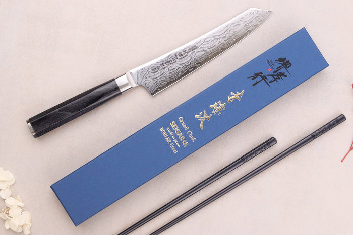Couteau kengata universel 15cm japonais Sakai Takayuki Grand Chef Seigaiha Damas 45 couches