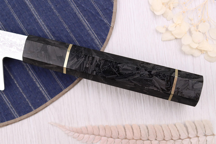 Couteau kiritsuke 20cm Kutoyama damas manche fibre de carbone