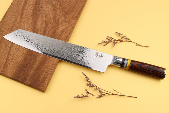 Couteau kiritsuke 24cm Kutoyama damas pakka rainbow