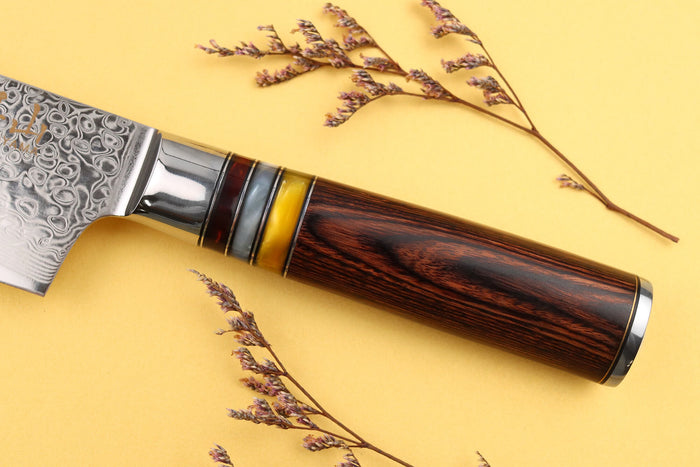 Couteau kiritsuke 24cm Kutoyama damas pakka rainbow