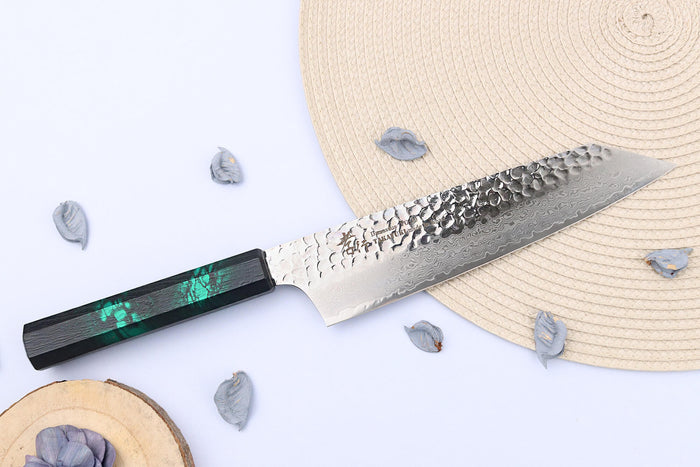 Couteau kiritsuke japonais 19cm Sakai Takayuki Nanairo Green Damas VG10