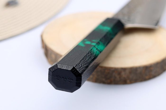 Couteau kiritsuke japonais 19cm Sakai Takayuki Nanairo Green Damas VG10