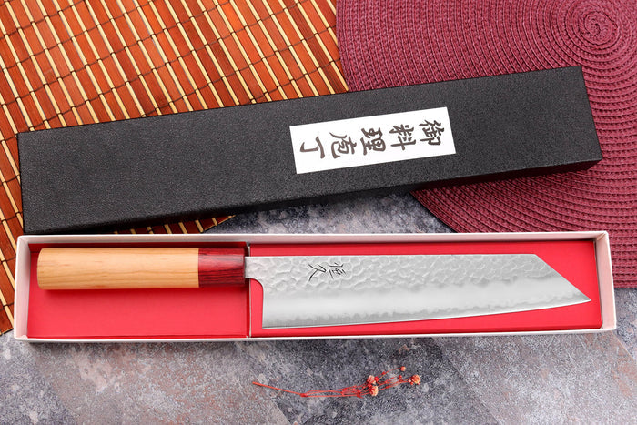 Couteau kiritsuke japonais artisanal Tsunehisa Aogami Super martelé 21cm