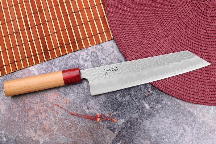 Couteau kiritsuke japonais artisanal Tsunehisa Aogami Super martelé 21cm