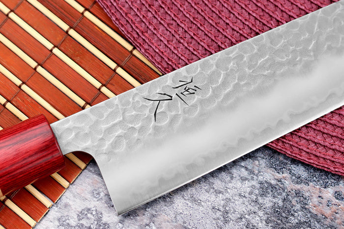 Couteau kiritsuke japonais artisanal Tsunehisa Aogami Super martelé 21cm