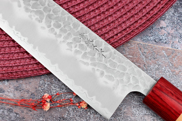 Couteau kiritsuke japonais artisanal Tsunehisa Aogami Super martelé 21cm