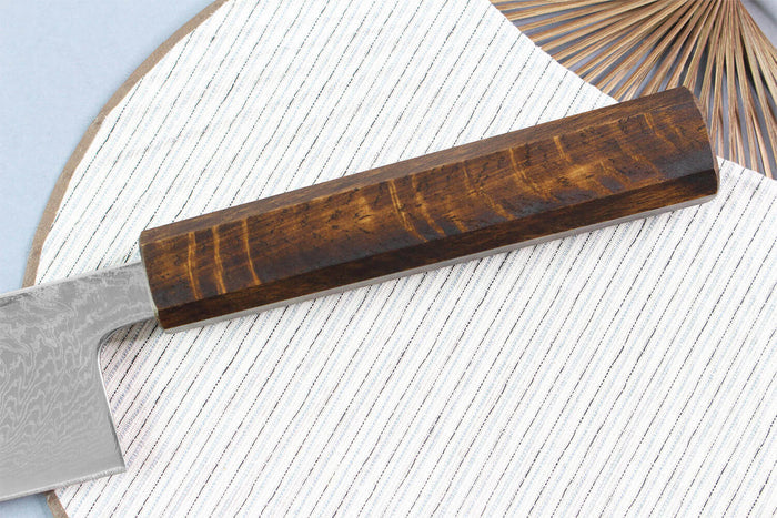 Couteau kiritsuke japonais artisanal Wusaki Unagi AUS10 damas 21cm manche chêne
