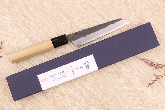 Couteau kiritsuke universel 13,5cm japonais artisanal Sakai Kikumori Kikuzuki Kuro