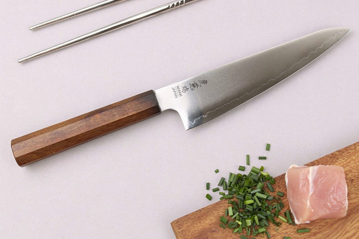 Couteau ko santoku 15cm japonais artisanal Wusaki Hikari SLD manche bubinga