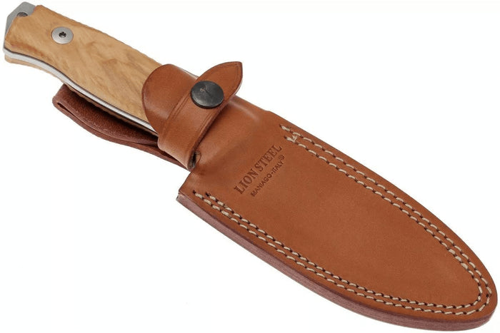 Couteau LionSteel M5.UL lame 11,5cm manche en bois d'olivier + étui en cuir