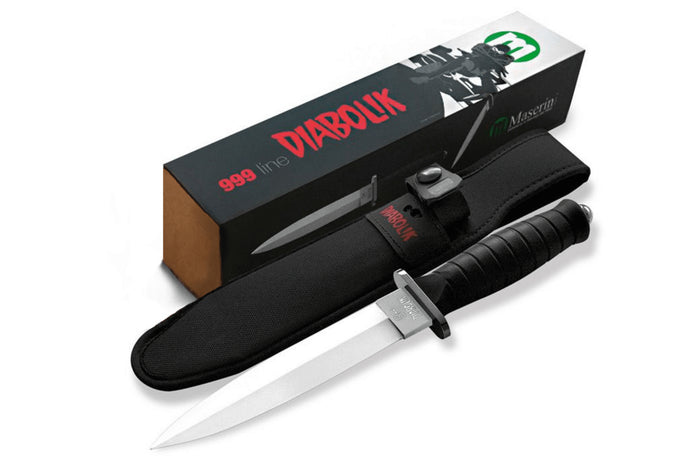 Couteau Maserin Diabolik 4950 lame 16cm manche en caoutchouc noir + étui en nylon