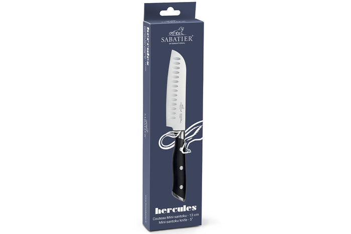 Couteau mini santoku Sabatier International Hercules lame alvéolée 13cm manche ABS 3 rivets