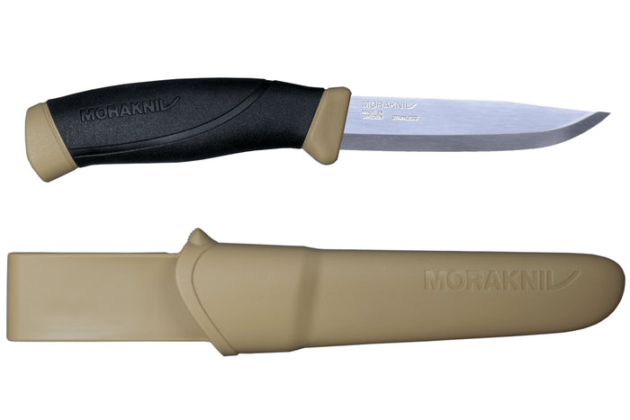 Couteau Mora Companion 13166 lame inox 10,4cm manche caoutchouc noir/sable + étui