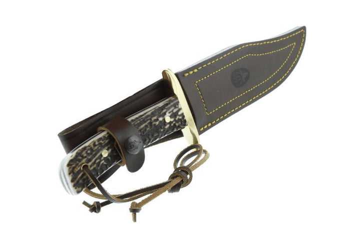 Couteau Muela Bowie 9263 lame en inox 16cm manche en bois de cerf avec lacet et étui en cuir