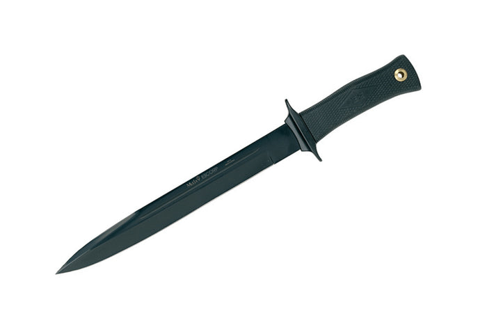 Couteau Muela Escorp 9311 lame noire en inox 19cm manche en gomme noire + étui en cuir