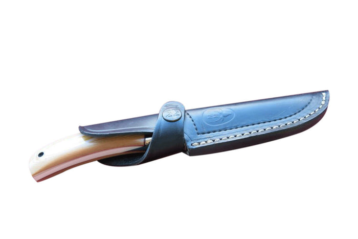 Couteau Muela Setter 9265 lame 11cm en acier manche en micarta blanc + étui en cuir