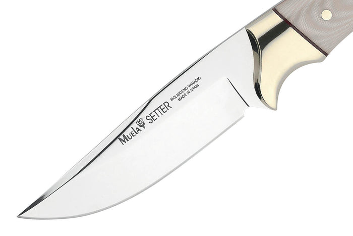 Couteau Muela Setter 9265 lame 11cm en acier manche en micarta blanc + étui en cuir