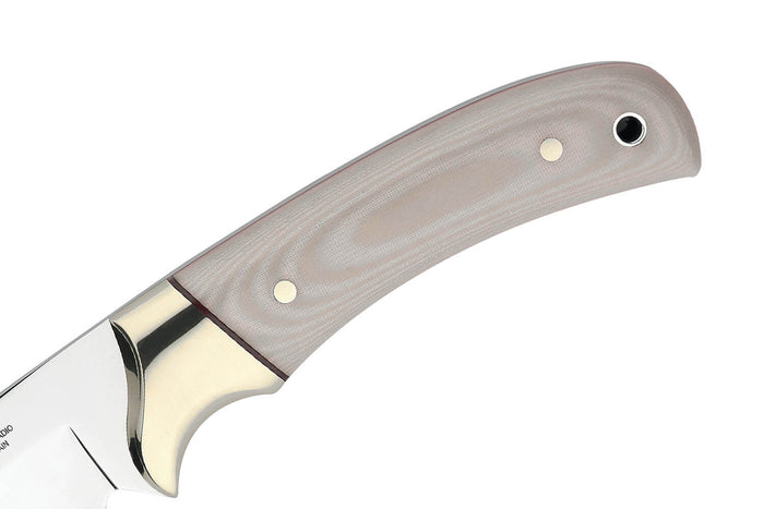 Couteau Muela Setter 9265 lame 11cm en acier manche en micarta blanc + étui en cuir