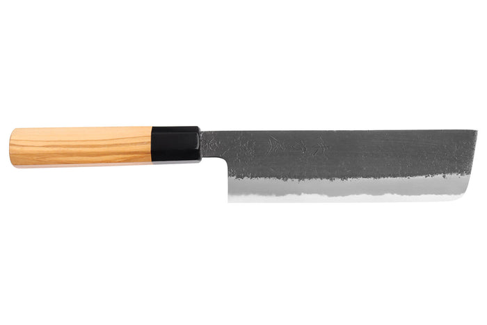 Couteau nakiri 16,5cm japonais artisanal Hinoura Mutsumi Ajikataya Black Nashiji