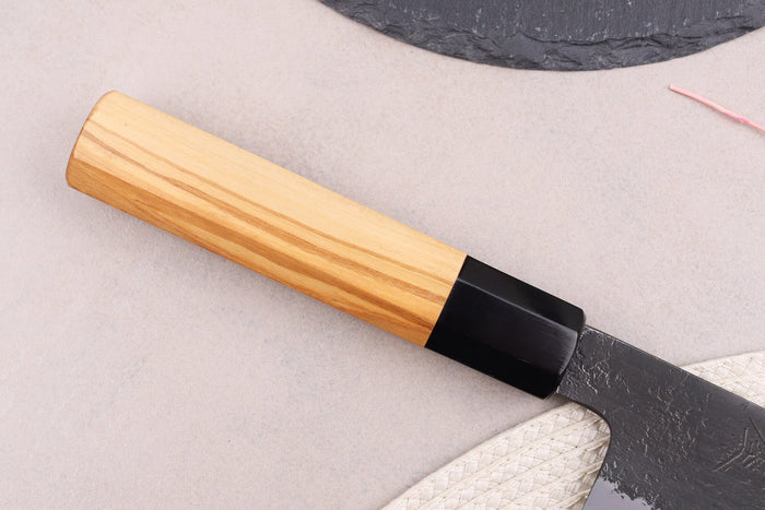 Couteau nakiri 16,5cm japonais artisanal Hinoura Mutsumi Ajikataya Black Nashiji