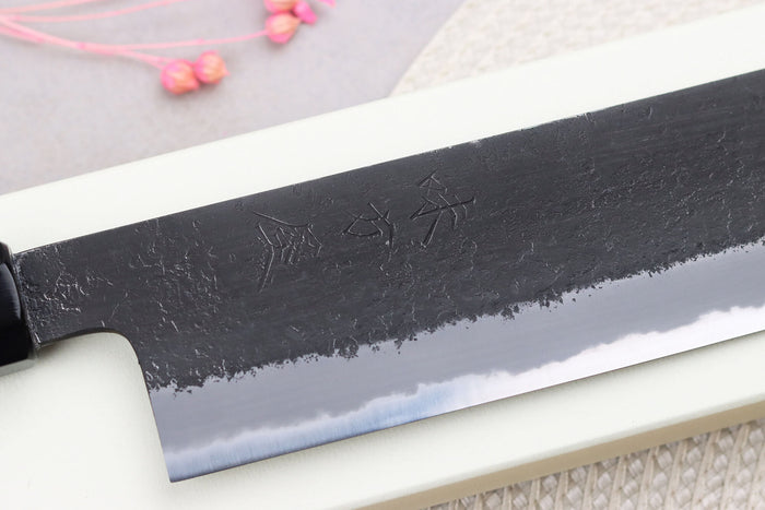 Couteau nakiri 16,5cm japonais artisanal Hinoura Mutsumi Ajikataya Black Nashiji