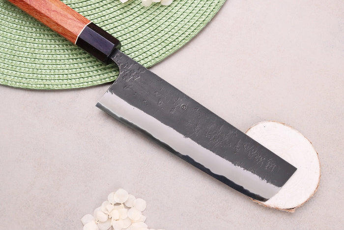 Couteau nakiri 16,5cm japonais artisanal Masashi Yamamoto BS1 Black Nashiji