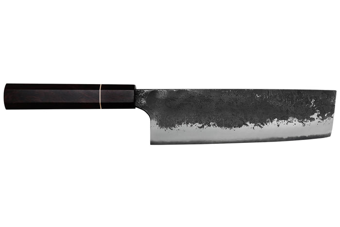 Couteau nakiri 16,5cm japonais artisanal Naoki Mazaki WS2 Black Nashiji
