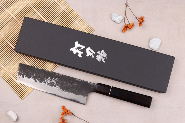 Couteau nakiri 16,5cm japonais artisanal Naoki Mazaki WS2 Black Nashiji