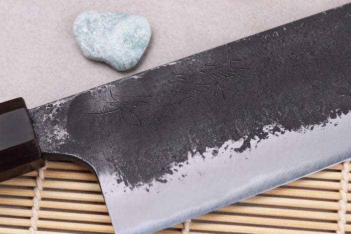Couteau nakiri 16,5cm japonais artisanal Naoki Mazaki WS2 Black Nashiji