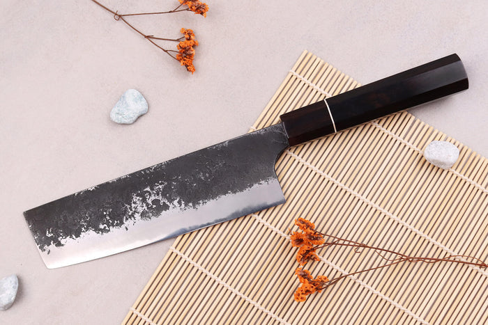 Couteau nakiri 16,5cm japonais artisanal Naoki Mazaki WS2 Black Nashiji
