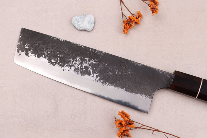 Couteau nakiri 16,5cm japonais artisanal Naoki Mazaki WS2 Black Nashiji