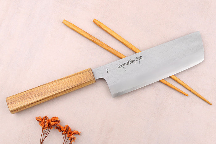 Couteau nakiri 16,5cm japonais artisanal Sakai Kikumori TS10 en chêne