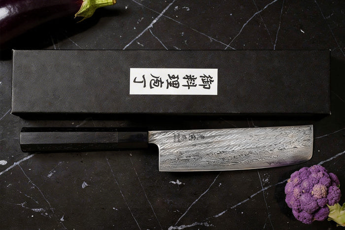Couteau nakiri 16,5cm japonais artisanal Wusaki Kuronawa G3 damas