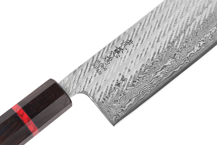 Couteau nakiri 16,5cm japonais artisanal Wusaki Nawame AUS10 damas