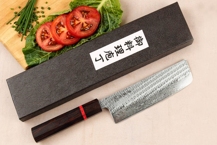 Couteau nakiri 16,5cm japonais artisanal Wusaki Nawame AUS10 damas