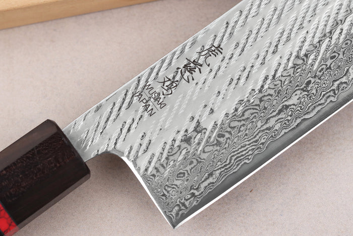 Couteau nakiri 16,5cm japonais artisanal Wusaki Nawame AUS10 damas