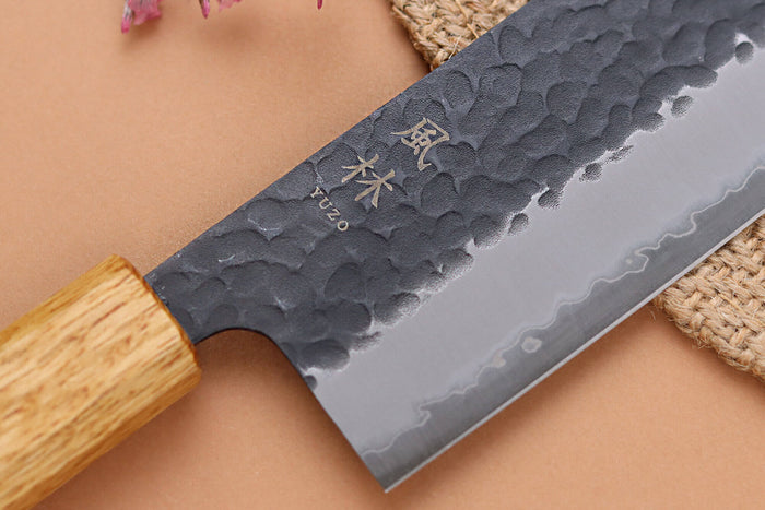 Couteau nakiri 16,5cm japonais artisanal Yuzo Black AS chêne brûlé