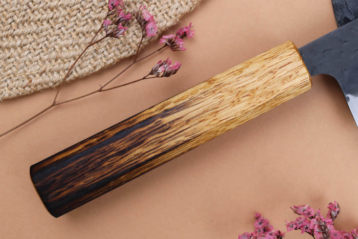 Couteau nakiri 16,5cm japonais artisanal Yuzo Black AS chêne brûlé