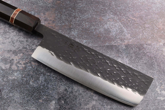 Couteau nakiri 16,5cm japonais artisanal Yuzo Black SLD ébène et cognassier