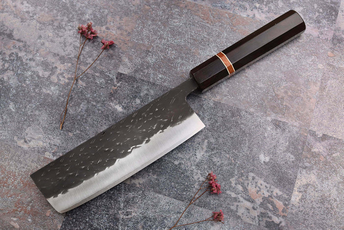 Couteau nakiri 16,5cm japonais artisanal Yuzo Black SLD ébène et cognassier